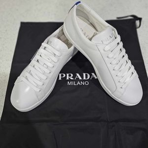 Prada Men's White Leather Logo Sneakers Size US9